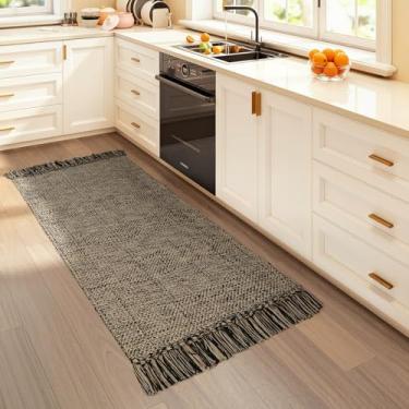 Imagem de Collive Tapete lavável para cozinha, moderno tapete de entrada tecido à mão para casa de fazenda, antiderrapante, tapete de banheiro reversível de algodão para quarto, corredor, hall de entrada