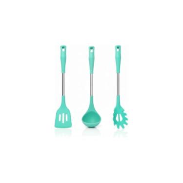 Imagem de Conjunto de Utensílios de Cozinha em Silicone, Verde, 3 Peças com Fuê, Espátula e Pincel, Resistente ao Calor até 230°C, para Confeitaria e Culinária