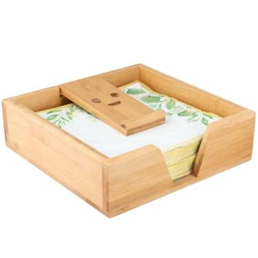Imagem de Porta-guardanapos para mesa, suporte de papel de coquetel plano de bambu com braço ponderado para bancada, dispensador de lenços decorativo, bandeja para cozinha, guardanapo para casa, bar, cafeteria