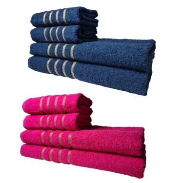 Imagem de Kit 8 Toalhas Grandes Montreal 4 Banhos 4 Rostos Azul+rosa