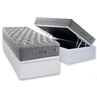Imagem de Cama Box Baú Solteiro: Colchão Anjos Masterpocket Soft Dream + Base Crc Courano Branco(88x188)