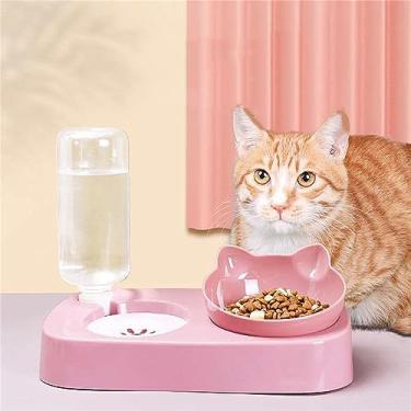 Imagem de Acouto Conjunto Automático de Tigela Dupla para Animais de Estimação para Comida e água - Design Livre de Queda Com Pescoço de Cães e Gatos, Fácil de Limpar Com Partição Inovadora, (Tamanho Médio