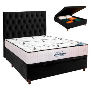 Imagem de Cama Box Bau Preto+Colchão Casal High Foam Ortobom+Cabeceira