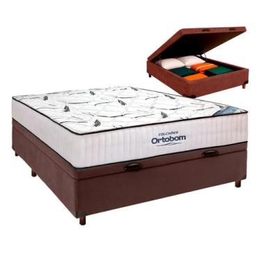Imagem de Cama Box Bau Marrom + Colchão Casal High Foam Ortobom