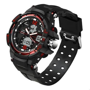 Imagem de Relogio Masculino Digital Analógico Esportivo casual Resistente a agua Alarme Cronômetro (Vermelho)
