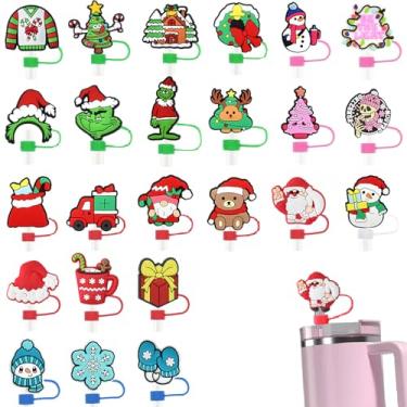 Imagem de Wehnniee 8 peças de topos de palha de Natal, capas de palha de 10 mm de 0,4 polegadas para suprimentos de festa de beber, acessórios reutilizáveis para tampa de palha à prova de poeira compatíveis com copo Stanley de 30 e 1,134 g