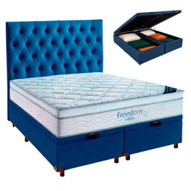 Imagem de Bau Blindado Azul+Colchão Queen Freedom Ortobom + Cabeceira