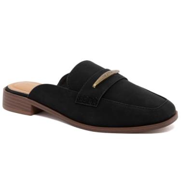 Imagem de Nautica Mocassim feminino sem cadarço – Sapato social de couro vegano frente única para uso casual ou conforto no trabalho, Preto, 40