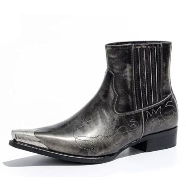 Imagem de POTENCE STAR Botas Chelsea masculinas com bico fino estilo ocidental para uso casual ou formal, Metálico, 45