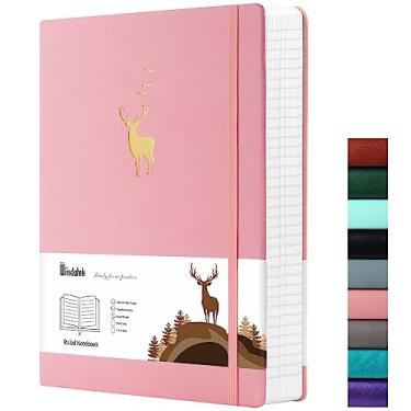 Imagem de Wiisdatek Caderno forrado com capa macia, 312 páginas numeradas grande B5 couro grosso, papel pautado 100 g/m², para homens e mulheres, 19 cm x 25 cm - rosa
