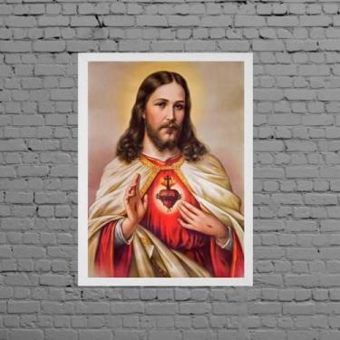 Imagem de Quadro Decorativo Sagrado Coração De Jesus 33X24Cm - Branca - Quadros 