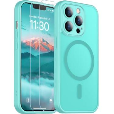 Imagem de SPIDERCASE Capa magnética para iPhone 13 Pro Max, capa fosca translúcida com 2 peças de protetor de tela de vidro temperado antiarranhões e impressão digital fina para iPhone 13 Pro Max de 6,7