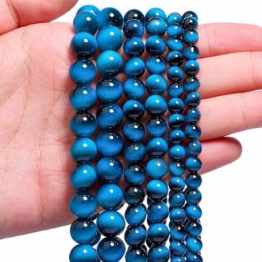 Imagem de Song Xi 45 peças de contas de pedra preciosa olho de tigre azul de 8 mm para fazer joias, contas de vidro lisas redondas para pulseira faça você mesmo, colar, brinco, chaveiro, artes e artesanato