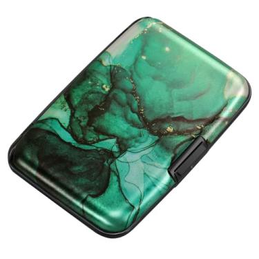 Imagem de ELFISH Mini carteira de alumínio RFID porta-cartões de crédito capa de metal para identidade masculina e feminina, Mármore preto verde, Compacto