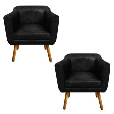 Imagem de Poltrona Sala Decorativa Kit 2 Julia Pé Palito Castanho Sintético PU P