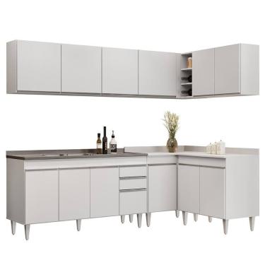 Imagem de Armário De Cozinha Modulado De Canto 6 Peças Cp33 Com Pia Inox Branco - Lumil