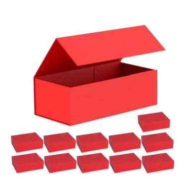Imagem de Conjunto de 12 Caixas de Presente 26×19×8cm, Caixa de Presente Vermelha com Tampas e Fecho Magnético Ideal para Casamentos, Natal, Dia das Bruxas e Aniversários