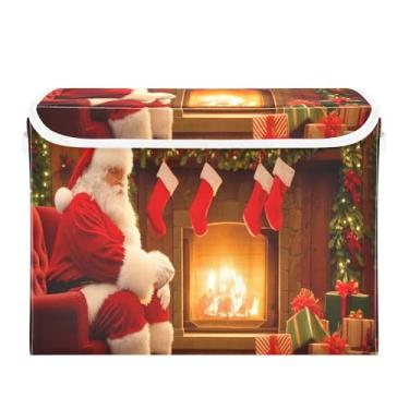 Imagem de SEHANY Cestas de armazenamento de Papai Noel de Natal com tampas, organizador de caixas de armazenamento de tecido para armário de roupas, cobertor de escritório, berçário, 42 x 32 x 30 cm