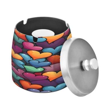 Imagem de Blueangle Cinzeiro de corações de desenho animado com tampa para cigarros, à prova de vento/à prova de chuva, aço inoxidável, sem fumaça, inodoro, cinzeiro para uso interno ou externo (7)