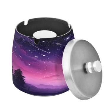 Imagem de Blueangle Cinzeiro de estrelas nebulosa rosa com tampa para cigarros, à prova de vento/à prova de chuva, aço inoxidável, sem fumaça, inodoro, cinzeiro para uso interno ou externo (567)