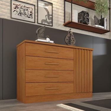 Imagem de Cômoda Barcelona 4 Gavetas E 1 Porta Ripada Tcil Cinamomo