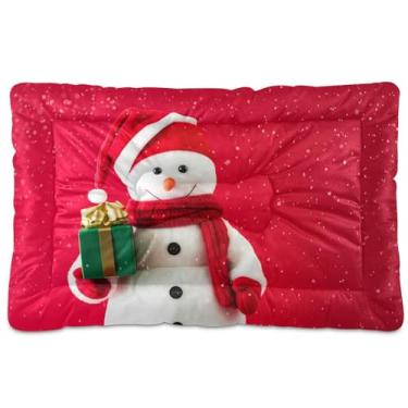 Imagem de SEHANY Cama de Natal com flocos de neve, boneco de neve, para cães, gatos, com fundo antiderrapante, caixa de canil, colchão macio, lavável, para cães pequenos, médios e grandes, gatos, 91 x 61 cm