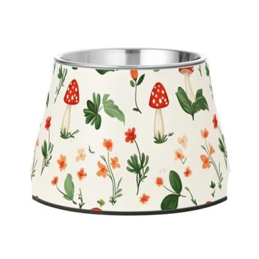 Imagem de SEHANY Tigelas para cães de ervas e cogumelos antiderrapante de aço inoxidável com fundo de borracha para evitar tombamento, tigelas elevadas para comida e água quadriculadas para cães e gatos