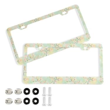 Imagem de SEHANY Molduras de placa de licença de flores florais coloridas, capas de moldura de placa de carro de alumínio à prova de ferrugem com orifícios elípticos e parafusos serve para veículos padrão dos