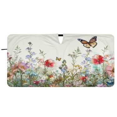 Imagem de Blueangle Sombra solar para para-brisa de ervas e flores coloridas - 157,5 cm x 81,3 cm dobrável para janela dianteira do carro bloqueia raios UV viseira de sol (24)