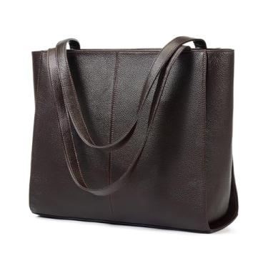 Imagem de UEIRY Bolsa feminina de couro legítimo, bolsas de ombro femininas grandes, bolsas de mão com compartimentos, Café, Large