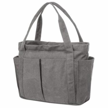 Imagem de Riavika Bolsa grande de lona para praia com bolsos, bolsa de ombro para mulheres, Cinza, Tote, casual, ombro, alça superior, bolsa, moda, moderna