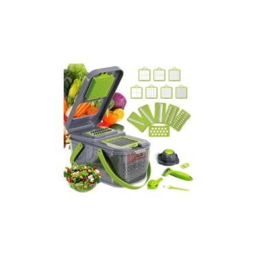 Imagem de Cortador e Ralador de Vegetais Multifuncional, 22 Peças, Plástico e Metal, Cinza Verde e Branco, com Descascador, Separador de Ovos, Cesto Escorredor