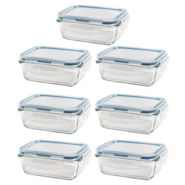 Imagem de Kit 7 Potes de Vidro Herméticos 370ml Borossilicato com Travas – Marmitas Fitness Semana Completa, Meal Prep Diário, Antivazamento, Forno e Freezer