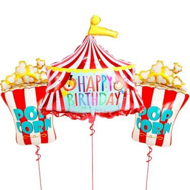 Imagem de Giant, Conjunto de balões de carnaval de 76 cm – Pacote com 5 decorações de festa de circo | Tenda de alumínio, palhaço e balão de pipoca para decorações de festa temática de carnaval | Balão de carnaval para decorações de festa temática de circo