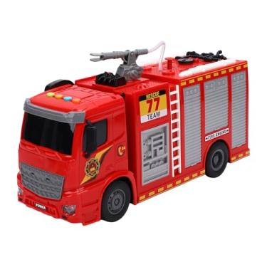 Imagem de XUXHOU Caminhão Iluminado Brinquedo Caminhão de Bombeiros Movido a Fricção Elétrica Com Spray de água e Música para Dramatização Infantil, Brinquedo de Veículo de Plástico Com Luzes LED e Efeitos