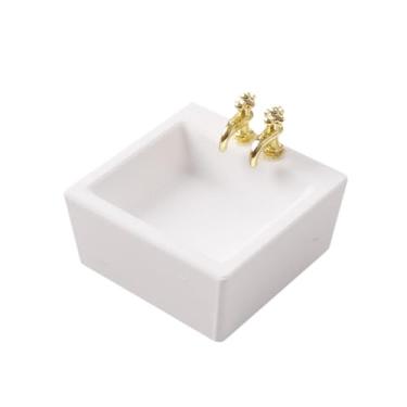 Imagem de Dynwave Miniatura de pia para casa de bonecas em escala 1/12, ideal para montar seu próprio banheiro em miniatura ou criar um cenário perfeito para crianças, 4x4x1.9cm