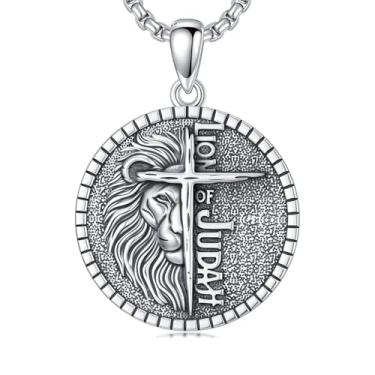 Imagem de Lattd Colar de leão prata esterlina 925 pingente de fé leão de Judá joias cristãs presentes para homens e mulheres, com corrente de aço inoxidável 56 cm + 5 cm