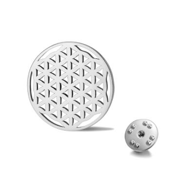 Imagem de Amaxer Broche de flor da vida de aço inoxidável mandala geometria sagrada proteção declaração decoração broche para jaquetas lapelas chapéus coleiras, Medium, Aço inoxidável, Sem Pedra Preciosa
