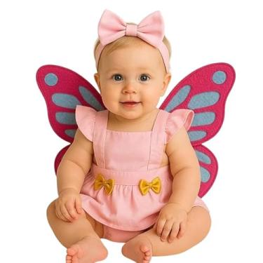 Imagem de Romper da Fada Borboleta Bebê Fantasia mesversário (Rosa com laço e asas, P)