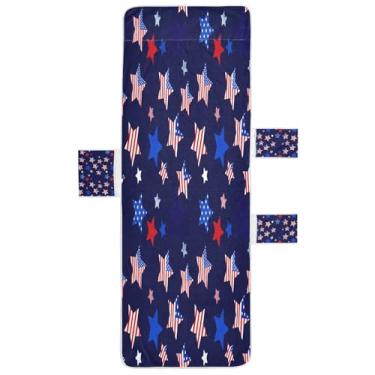 Imagem de STAYTOP Capa de toalha de espreguiçadeira macia de 215,9 cm x 76,2 cm, capas de cadeira de praia com bolsos para jardim, pátio, pátio, banhos de sol, gramado, dia da independência, listras, estrelas