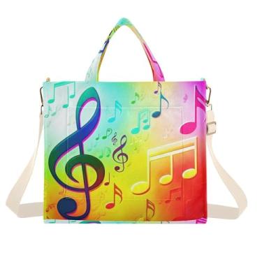Imagem de CEBUGI Sacola feminina com notas musicais coloridas com alça de ombro ajustável para trabalho, faculdade, viagem, P, A45, Medium
