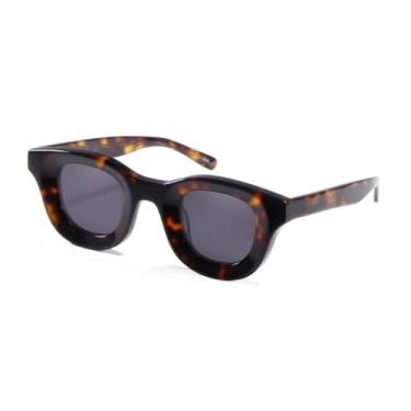 Imagem de JRLLFD Óculos de sol vintage artesanais de acetato, masculino, UV400, feminino, armação redonda, masculino (cinza médio)