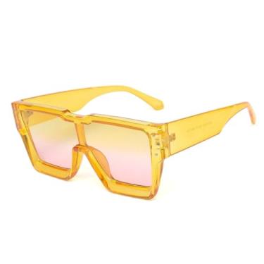 Imagem de HCHES Óculos de Sol Retangulares Vintage Femininos Pequenos para Dirigir, Estilo Pescador, Proteção UV400 (Lentes Amarelas Degradê)