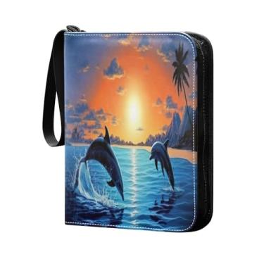 Imagem de Wassud Fichário de 4 bolsos, dois golfinhos, comporta 400 cartões padrão, álbum TCG CCG MTG, presentes para colecionadores, meninos e meninas