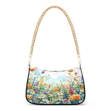 Imagem de CEBUGI Bolsas transversais femininas bolsa de ombro flores silvestres bolsa clutch elegante com alça de corrente