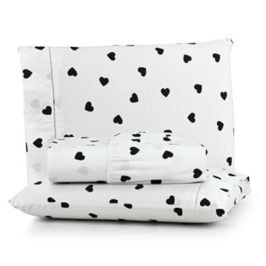 Imagem de Jogo de Lençol 200 Fios Algodão Estampa Borboletas – King, Queen, Casal e Solteiro(CORAÇÃO PRETO,KING 3-PEÇAS)