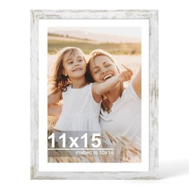 Imagem de Hongkee Porta-retrato de 28 x 38 cm com vidro, para exibição de 25 x 35 cm com tapete ou 28 x 38 cm sem tapete, molduras de madeira 28 x 38 cm para montagem na parede (branco envelhecido, 1 pacote)