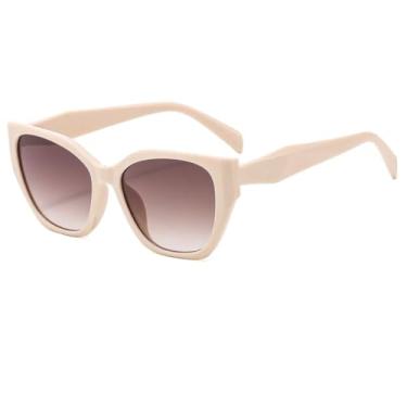 Imagem de Óculos de Sol Fashion Masculino Feminino Gradiente UV400 Popular (Bege-Marrom Claro)