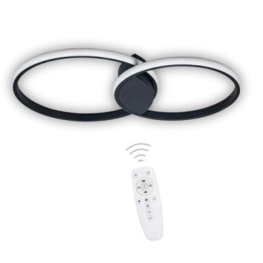 Imagem de Plafon LED 2 Anéis Black com Controle Remoto Design Moderno Luz Ajustável e Iluminação Sofisticada para Sala e Quarto LUX DESIGN