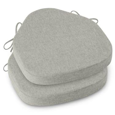 Imagem de AddGrace Conjunto de 2 almofadas de cadeira para cadeiras de jantar Windsor com capa texturizada removível e almofadas de assento internas antiderrapantes com laços e espuma (41,5 x 48 cm cinza